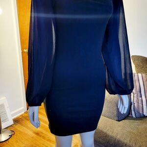 Elegant Black Sheer Sleeve Dress